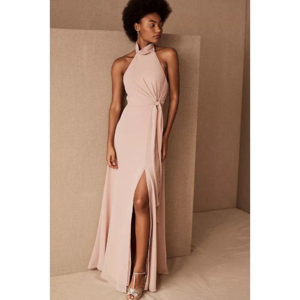 BHLDN Anthropologie Jenny Yoo Dress Gown Elliya Blush Pink Chiffon Mock NWT 8